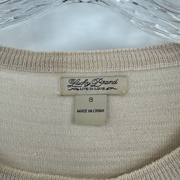 Lucky Brand Cream Orange Striped Scoop Neck Pullover Knit Sweater Size Small - Picture 8 of 12